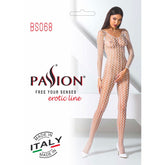 White Ribbed Mesh Bodystocking With Open Crotch And Rear Design Bodystocking